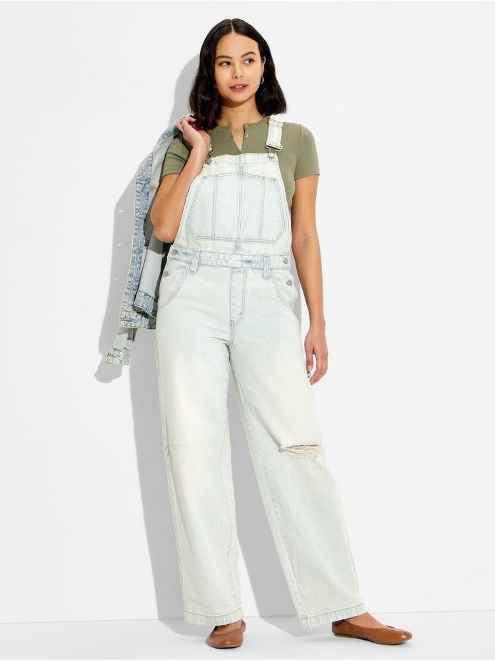 Women's Mid-Rise Baggy Overalls - Wild Fable, Light Wash Denim, Sz XXS NWOT